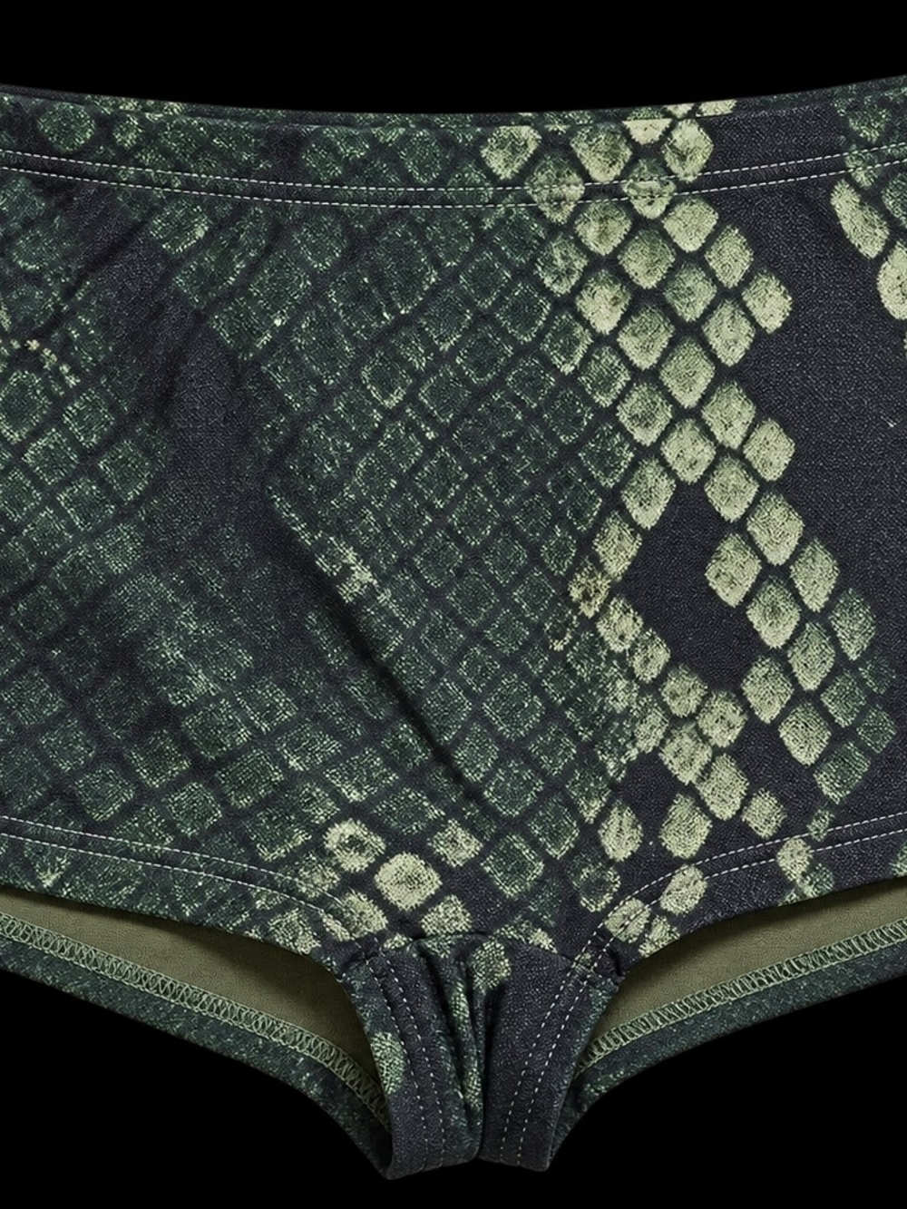Snake-Print Olive Green Women's Bike Shorts
